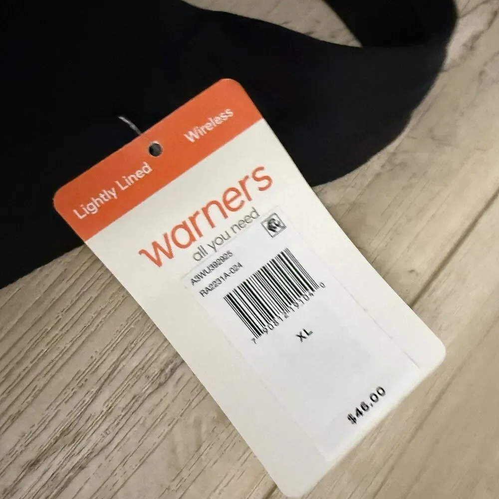 Warner's no side effects Black Wireless Bra Size XL new with tags
